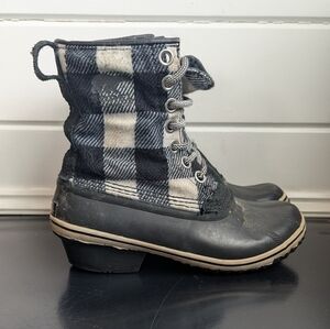 Sorel Black and White Plaid Waterproof Lace-Up Boots